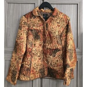 R.Q.T. Quilted Abstract Blazer in Orange Brown Yellow XL Vintage